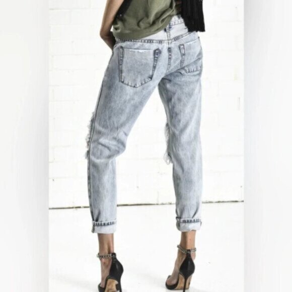 Revolve One Teaspoon Freebird Skinny Jeans Straight Leg distressed light wash 29 - Picture 9 of 16